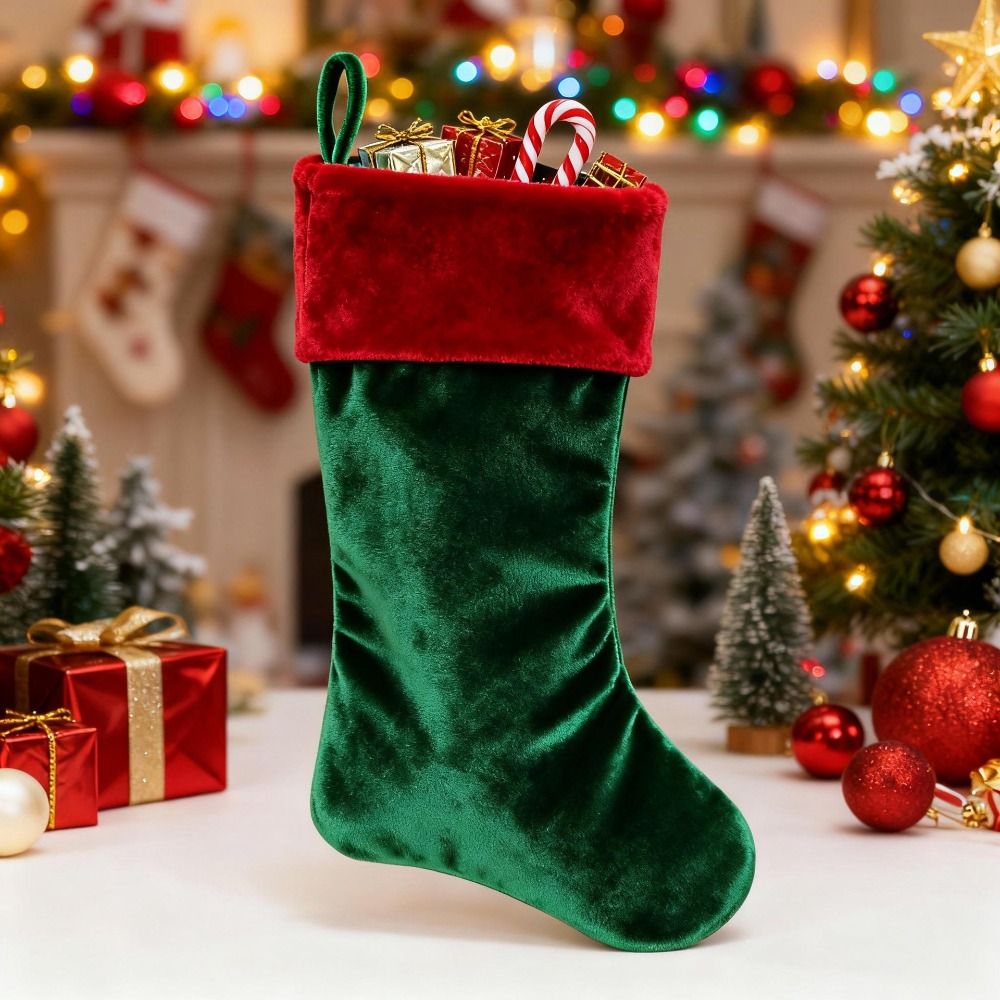 Red Green Velvet Christmas Sto - огляд і ціна Christmas Stocking Hanging